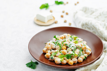 salad with chickpeas, feta and parsley