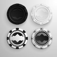 Poker black and white chips set. Vector illustration