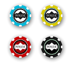 four poker chips isolated on white background