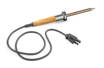 Soldering iron with wooden handle
