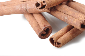 cinnamon stick and star anise spice on the white