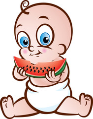 Happy Baby eating Water Melon