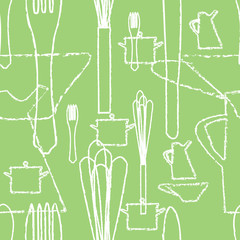 seamless pattern with kitchen utensils, vector