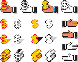 Pixelated Hands and Currency Symbols