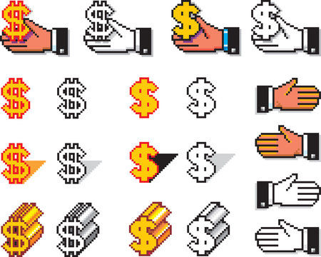 Pixelated Hands and Currency Symbols