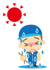 大汗　男性整備員