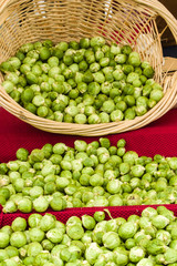 Brussels sprouts in a basket at market