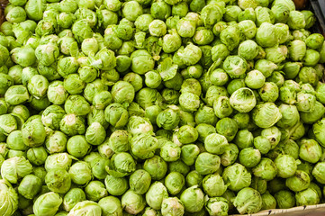 Brussels sprouts on display at market