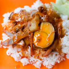 Barbecued red pork in sauce with rice
