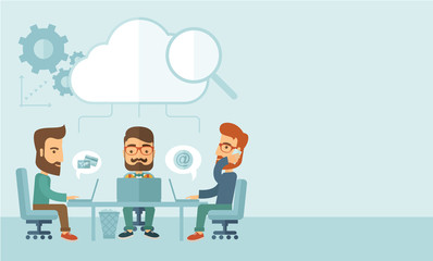 Three businessmen working together.