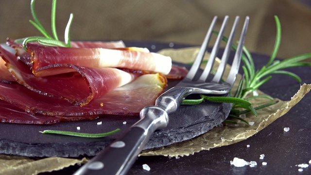 Portion of Sliced Ham (not loopable 4K UHD footage)