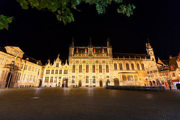 Fototapeta na wymiar Burg Square in Bruges at night, Belgium