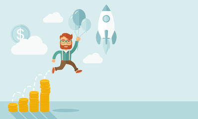 Businessman in balloon