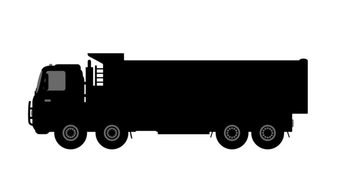 Silhouette Of A Dump Truck On White Background.