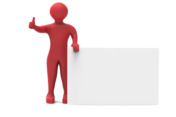 3D Business  man stays near blank banner