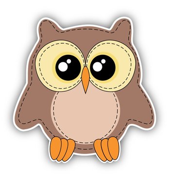 Cute owl label on white background