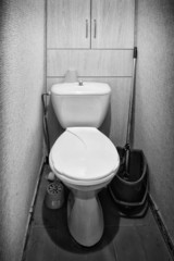 Black and white photo of a toilet in an old sovietic flat