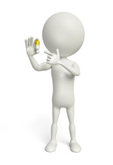 White character showing the pill