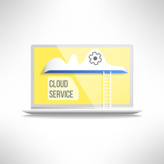 Cloud service icon on a notebook with a ladder. Network