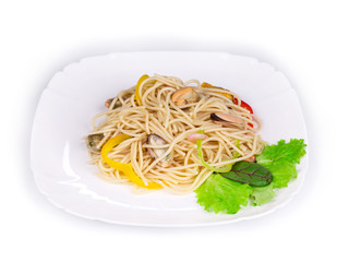Tasty italian pasta with seafood.