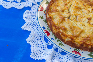 freshly baked apple pie in natural background