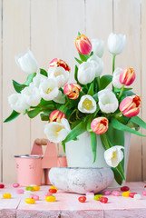 Easter still life bouquet spring tulips