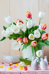 Easter still life bouquet spring tulips