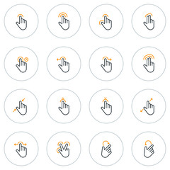 Set of Thin Line Touch Gestures Icons