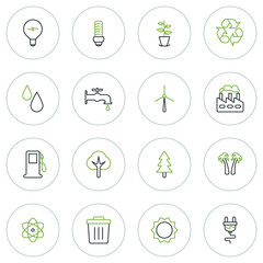 Set of Thin Line Ecology and Environment Icons