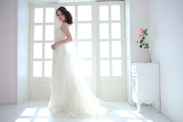 Portrait of beautiful bride near the window