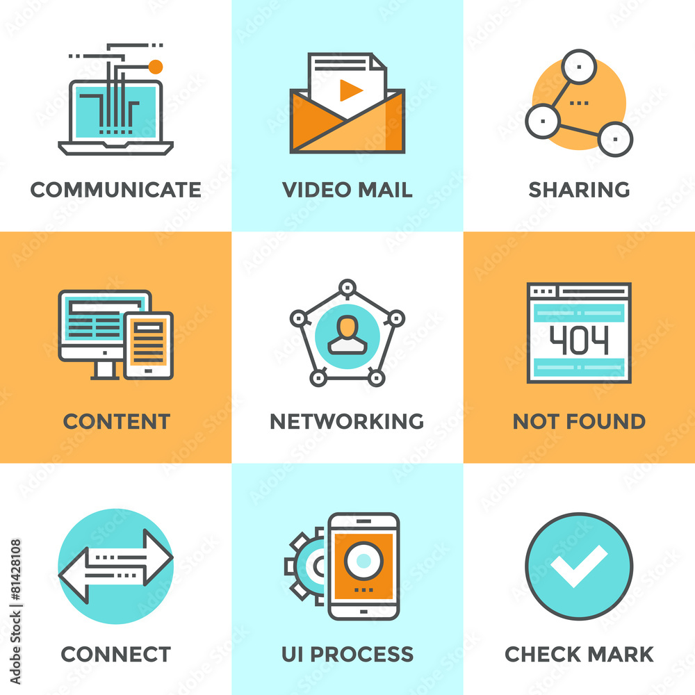 Poster user networking line icons set