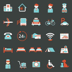 Hotel Accommodation Amenities Services Icons Set A