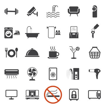 Hotel Accommodation Amenities Services Icons Set B