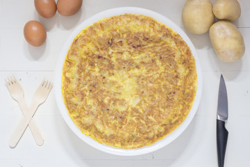 Spanish tortilla or Spanish omelette made with potatoes and eggs
