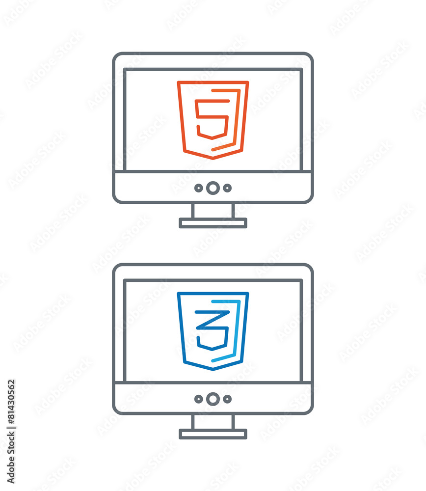 Poster line illustration of web development icons, html and css -