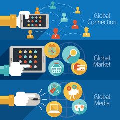 Hands with Mobile Tablet connect Global