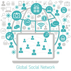 Fototapeta premium Laptop Computer with Social Network Icons