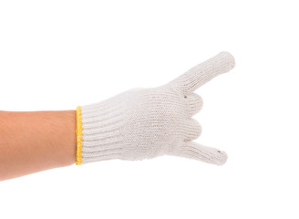 Hand shows rock sign in glove.