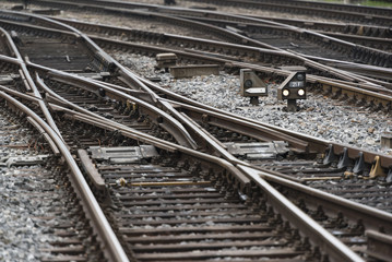 Railway switch point within many railroad tracks