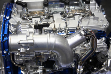 Fototapeta na wymiar silver chrome car motor engine