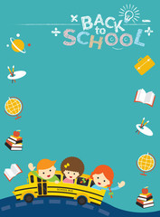 School Bus with Student and Education Icons Frame