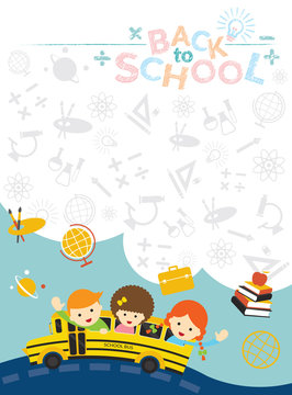 School Bus with Student and Education Icons Frame