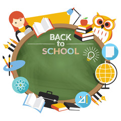 Teacher, Student with Education Icons and Frame