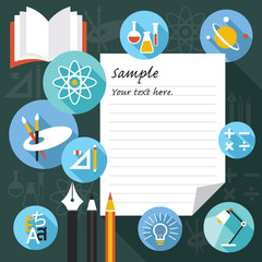 Naklejka premium Blank Paper Frame with Education Icons