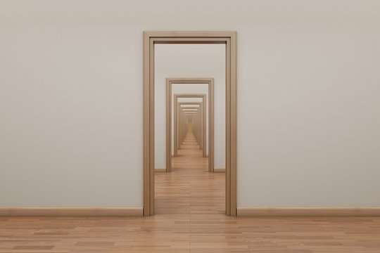 Enfilade, open the door to the outside. Stop motion animation.