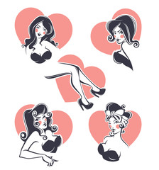 pinup avatars and portraits, vector collection