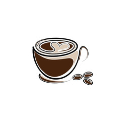 Kaffee mt Herz und Bohnen