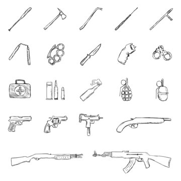 Vector Set of Sketch Weapon Icons