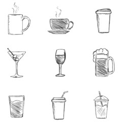 Vector Set of Sketch Drinks Icons.