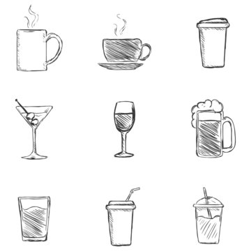 Vector Set of Sketch Drinks Icons.